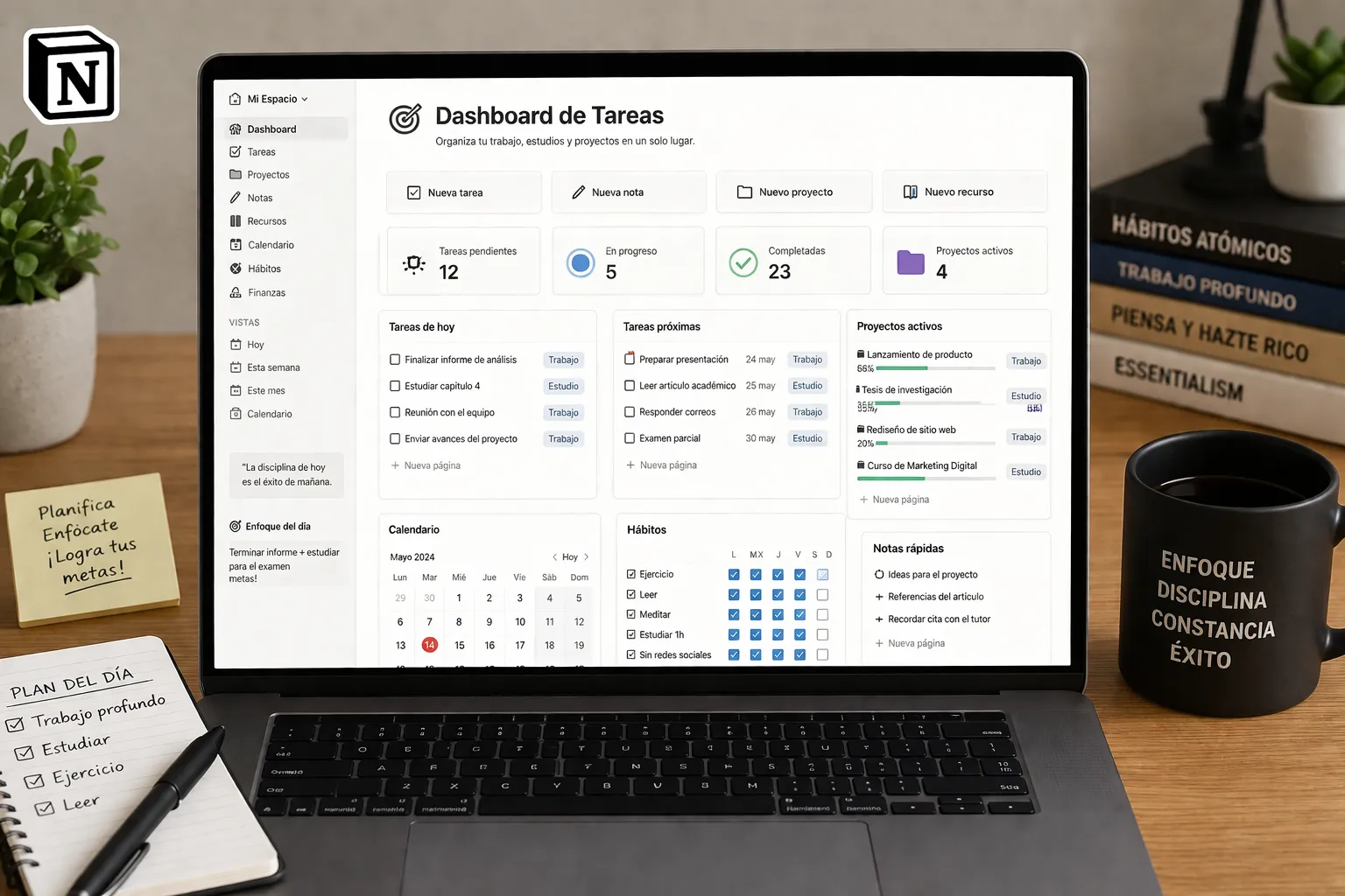 Cómo Crear un Dashboard de Tareas en Notion para Trabajo o Estudio (2026)